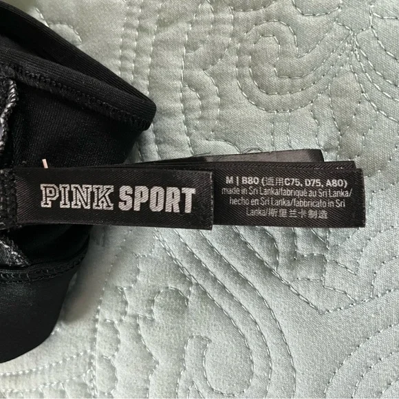 PINK Victoria's Secret Black and Pink Floral Racerback Sports Bra Size M - Picture 5 of 6